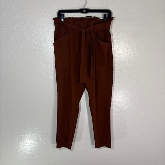 Athleta Pants - Athleta Pants Womens 6 Brown High Rise Paperbag Waist Ankle Pockets Tie Belt